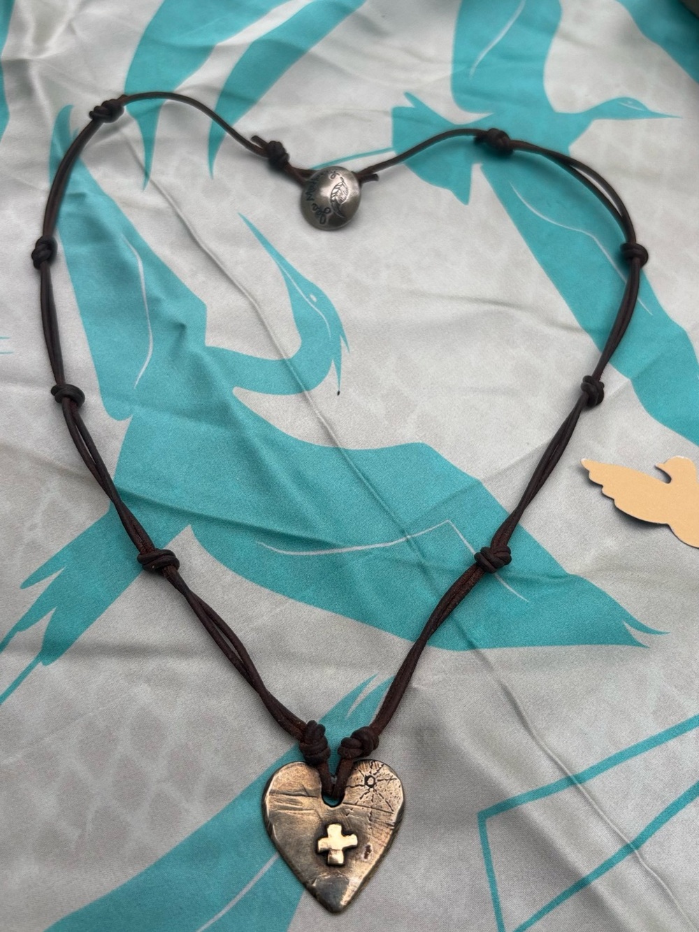 Jes Maharry Heart Pendant Necklace in Brown with Golden Cross Accent